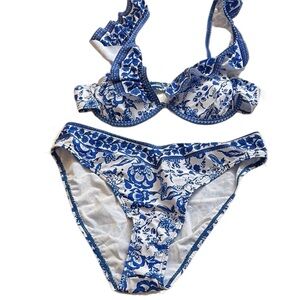 NWOT From Amazon 2 Piece Floral Print High Cut Underwire Bikini Set M